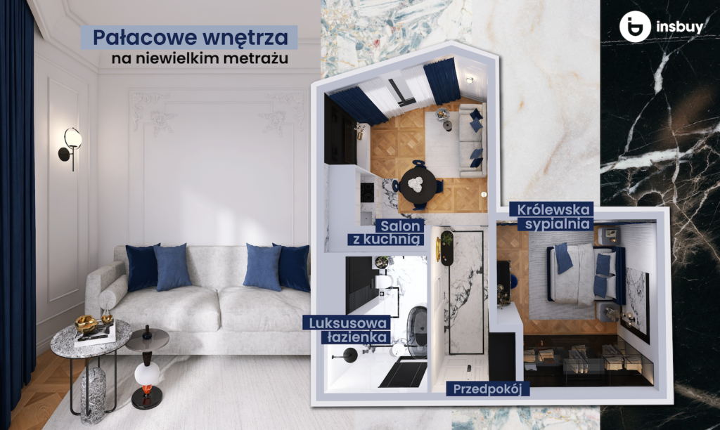 Insbuy urządzanie wnętrz aranżacje wnętrz projekt niewielkiego mieszkania w stylu glamour